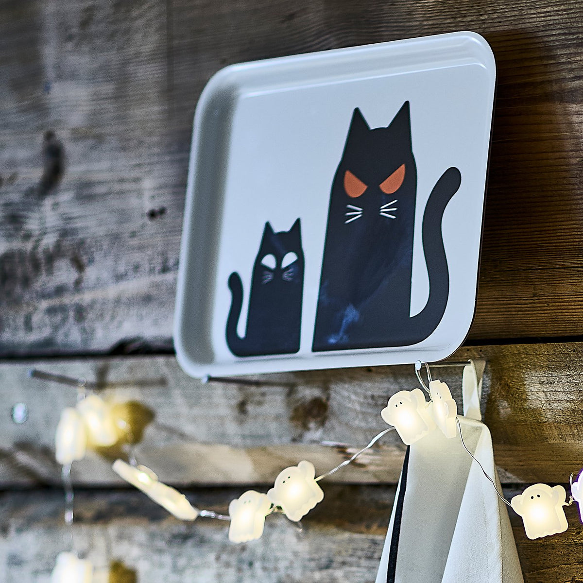 KUSTFYR tray, cat pattern white/black, 20x28 cm