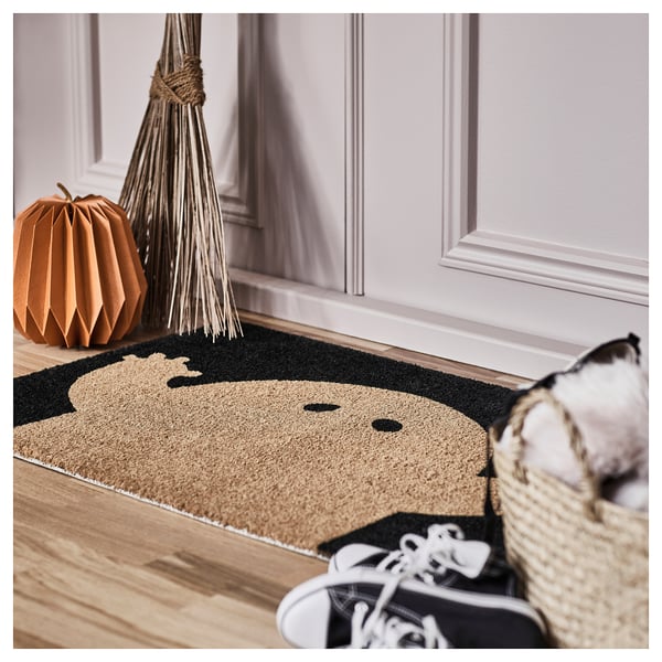 KUSTFYR door mat, ghost pattern black/natural, 90x60 cm