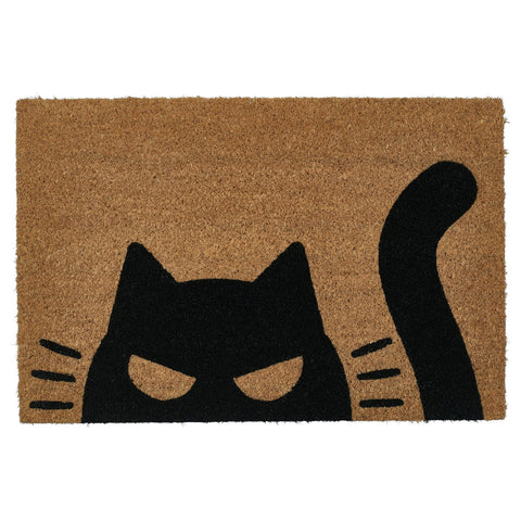 KUSTFYR door mat, cat pattern black/natural, 40x60 cm