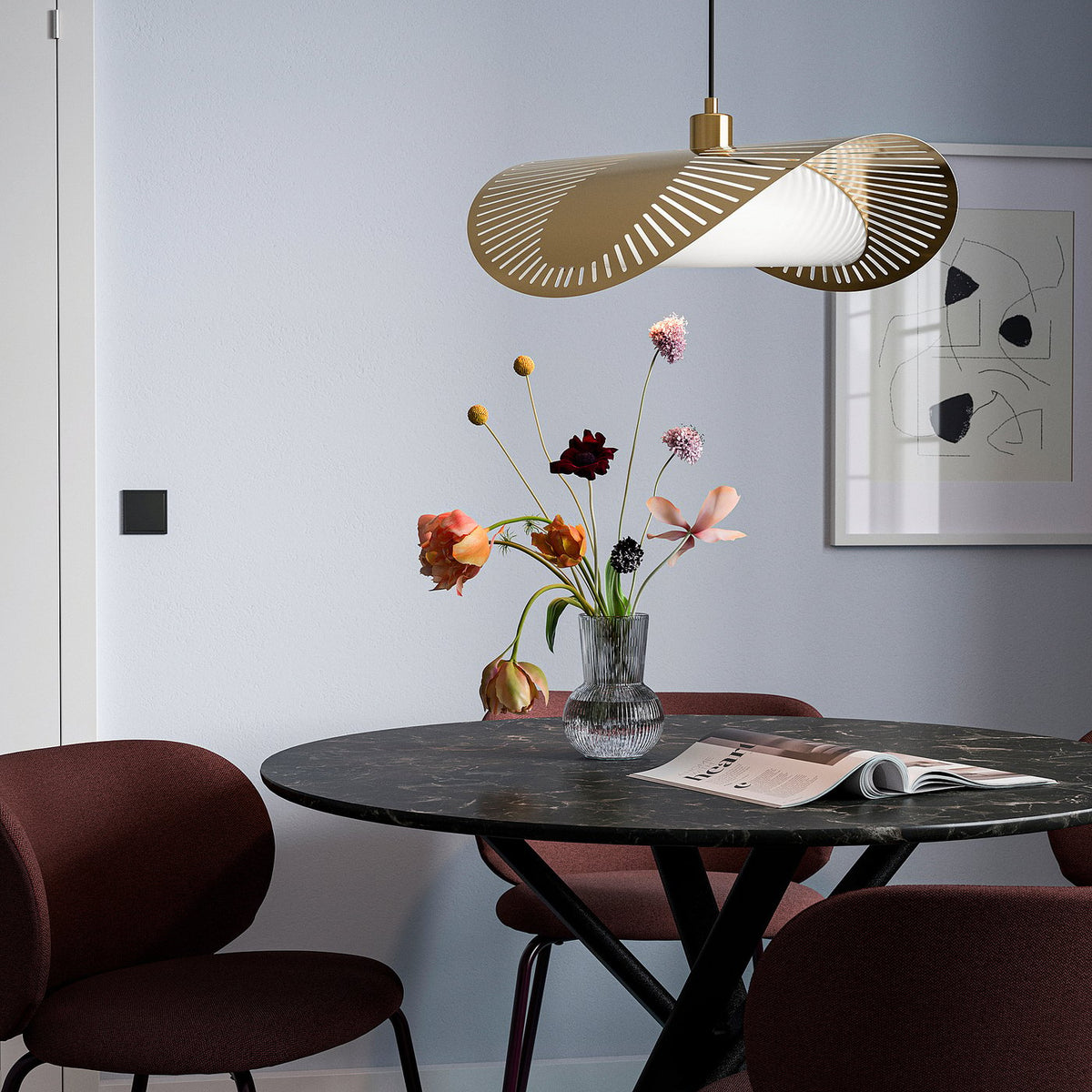 KVÄLLSDOPP / SKAFTET pendant lamp, brass-plated, 52 cm