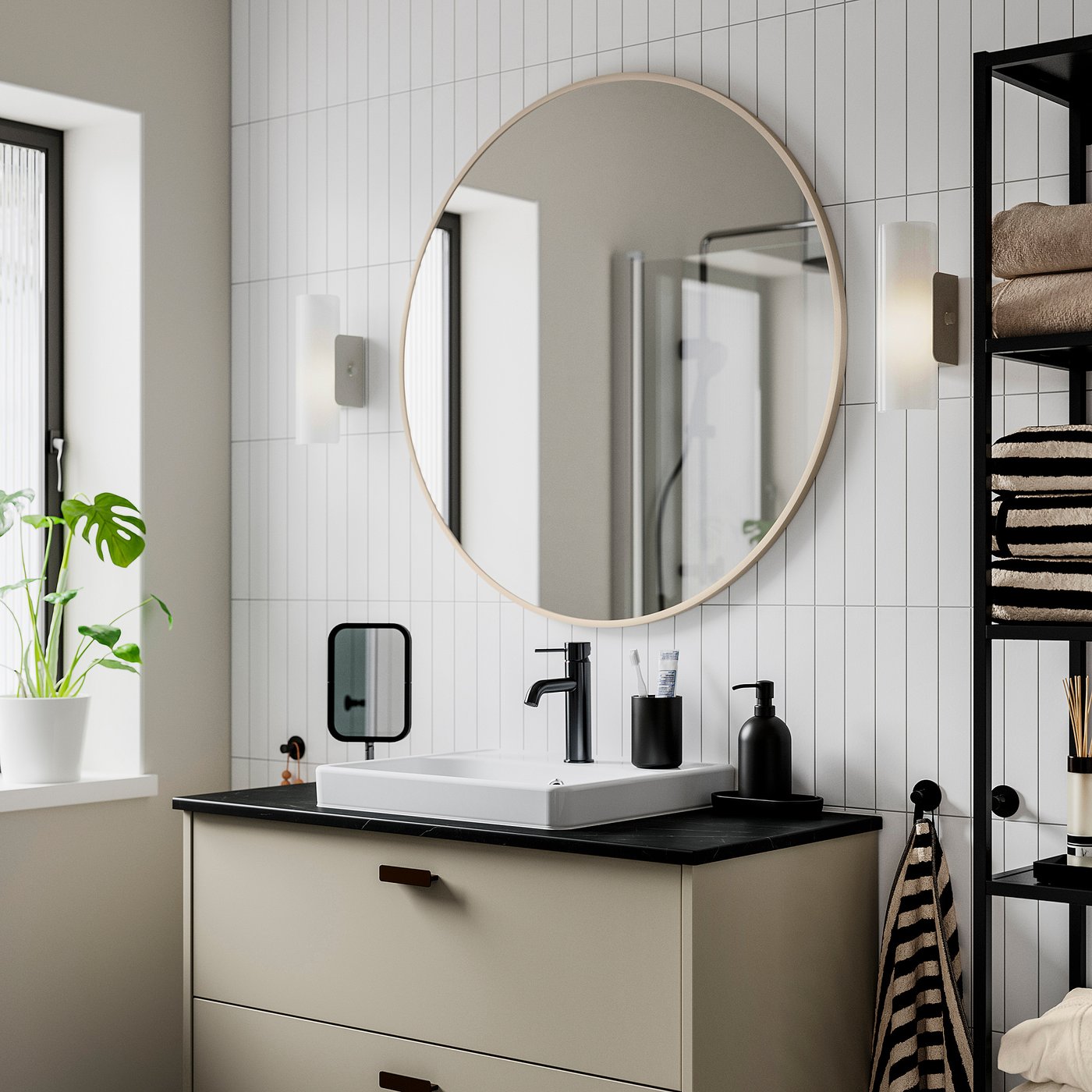 KVALMSÖ mirror, beige, 90 cm