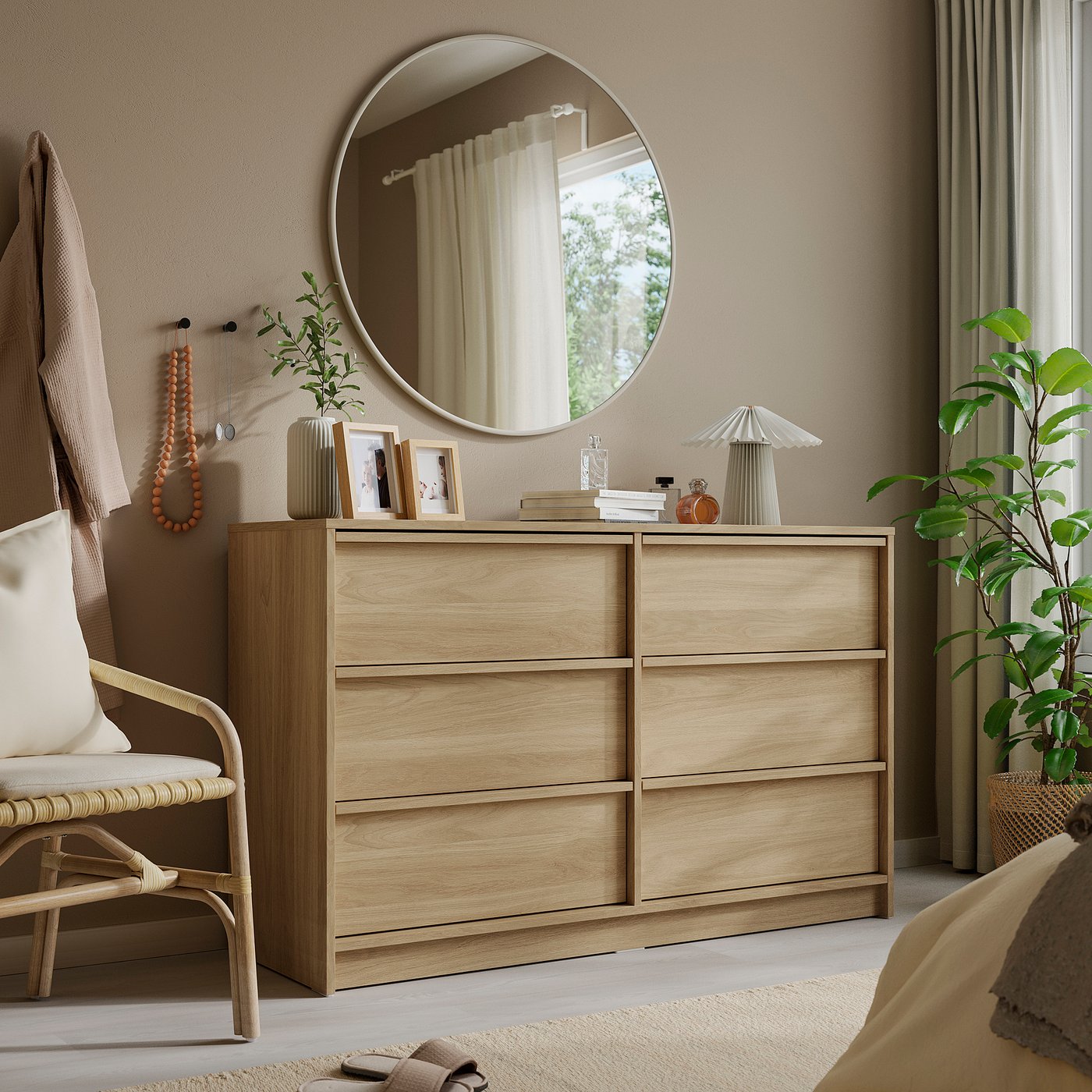 KVALMSÖ mirror, beige, 90 cm
