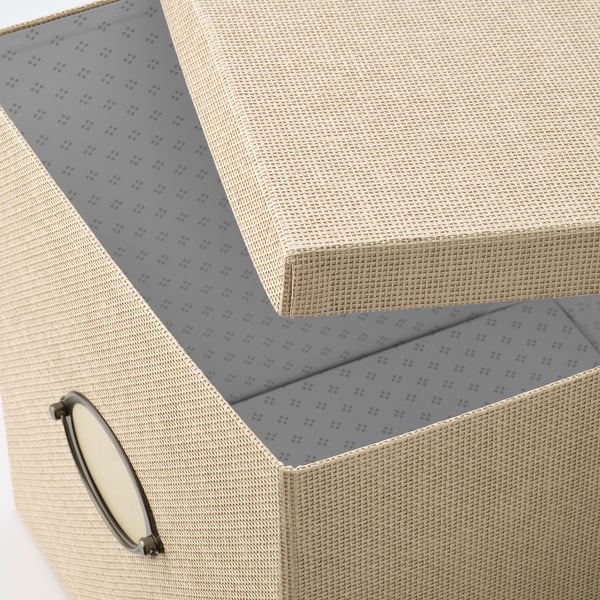 KVARNVIK - KVARNVIK Storage box with lid, beige, 32x35x32 cm