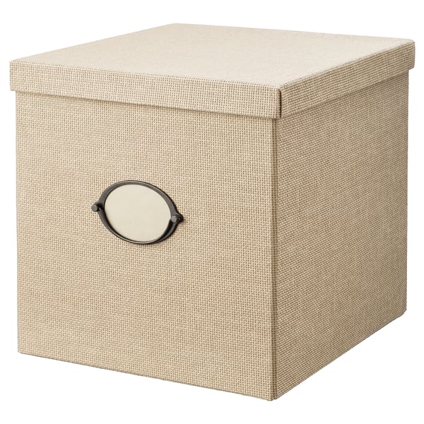 KVARNVIK - KVARNVIK Storage box with lid, beige, 32x35x32 cm