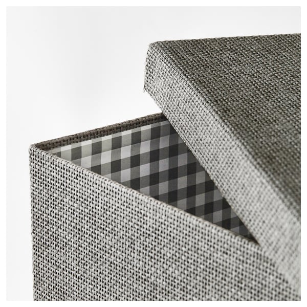 KVARNVIK storage box with lid, grey, 32x35x32 cm