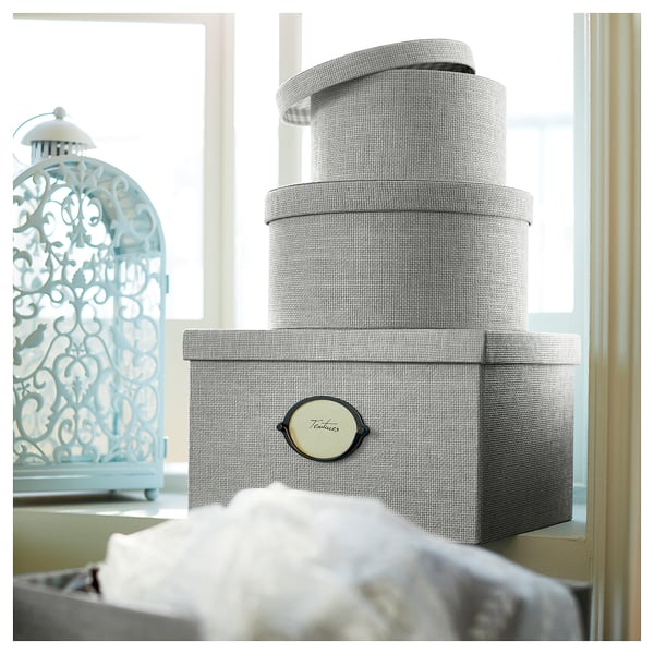 KVARNVIK storage box with lid, grey, 25x35x20 cm