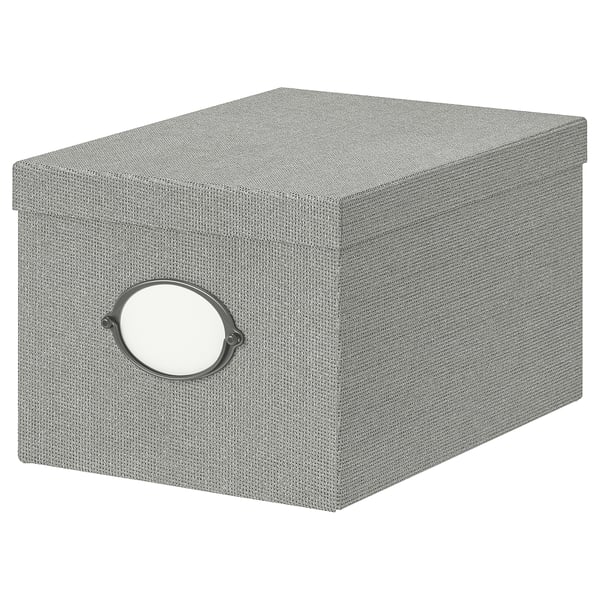 KVARNVIK storage box with lid, grey, 25x35x20 cm