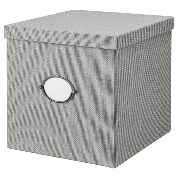 KVARNVIK storage box with lid, grey, 32x35x32 cm