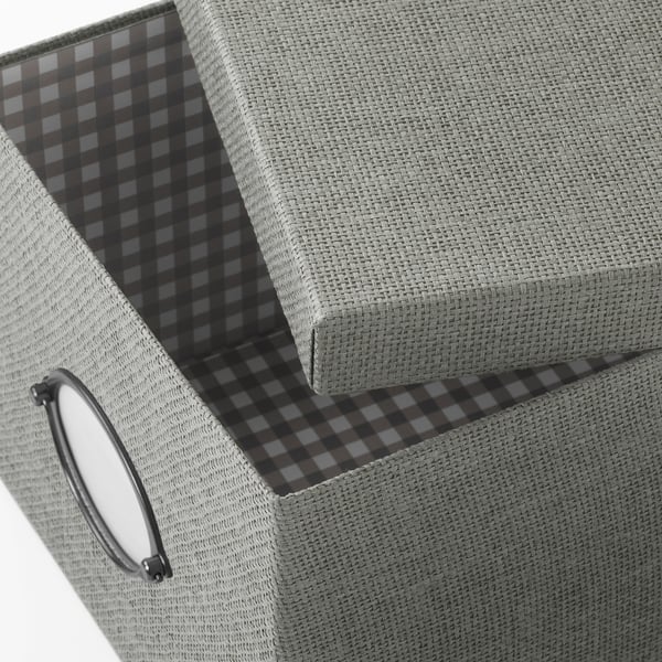 KVARNVIK storage box with lid, grey, 25x35x20 cm