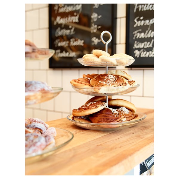 KVITTERA serving stand, three tiers, clear glass/stainless steel, 31x27 cm