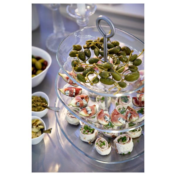KVITTERA serving stand, three tiers, clear glass/stainless steel, 31x27 cm