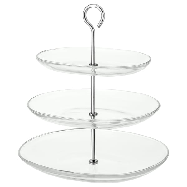 KVITTERA serving stand, three tiers, clear glass/stainless steel, 31x27 cm