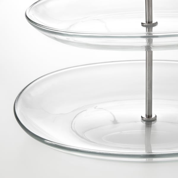 KVITTERA serving stand, three tiers, clear glass/stainless steel, 31x27 cm