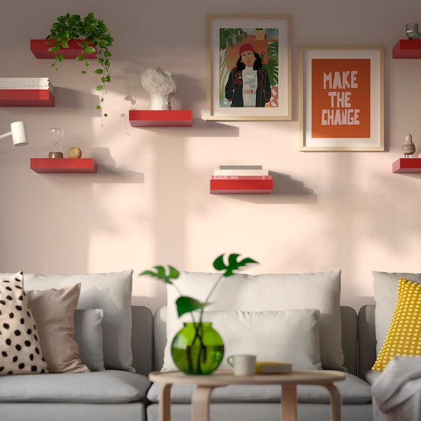 LACK wall shelf, red, 30x26 cm