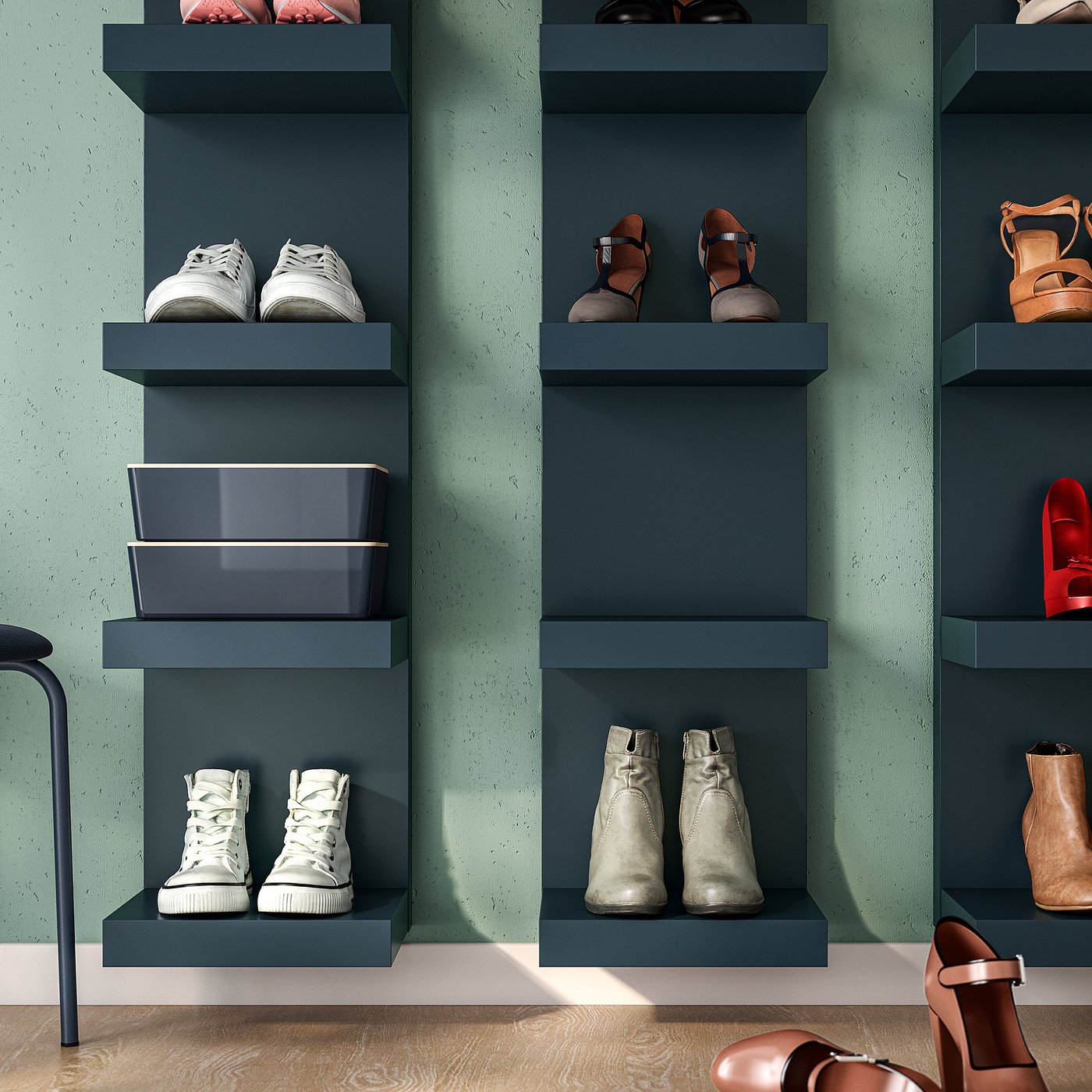 LACK wall shelf unit, black-blue, 30x190 cm