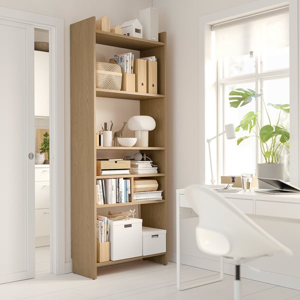 LÅDMAKARE storage combination, with 1 shelf insert/oak effect, 81x35x212 cm