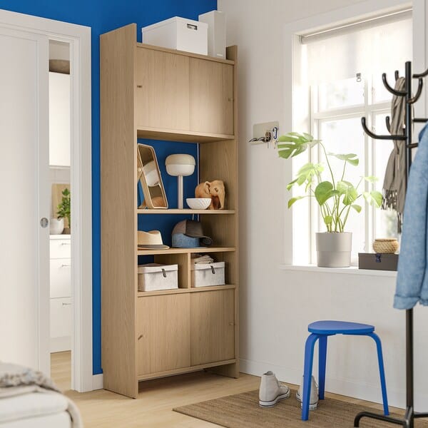Ikea LÅDMAKARE - Cabinet with sliding doors, with 1 partition/ oak effect,81x35x212 cm