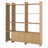 LÅDMAKARE storage combination w sliding doors, with 11 shelves/oak effect, 198x35x212 cm
