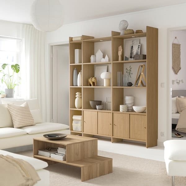 Ikea LÅDMAKARE - Cabinet with sliding doors, with 11 shelves/ oak effect,198x35x212 cm