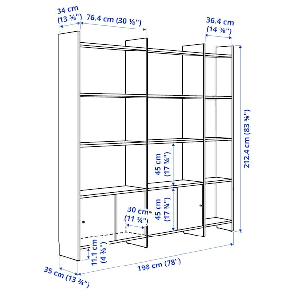 Ikea LÅDMAKARE - Cabinet with sliding doors, with 11 shelves/ oak effect,198x35x212 cm