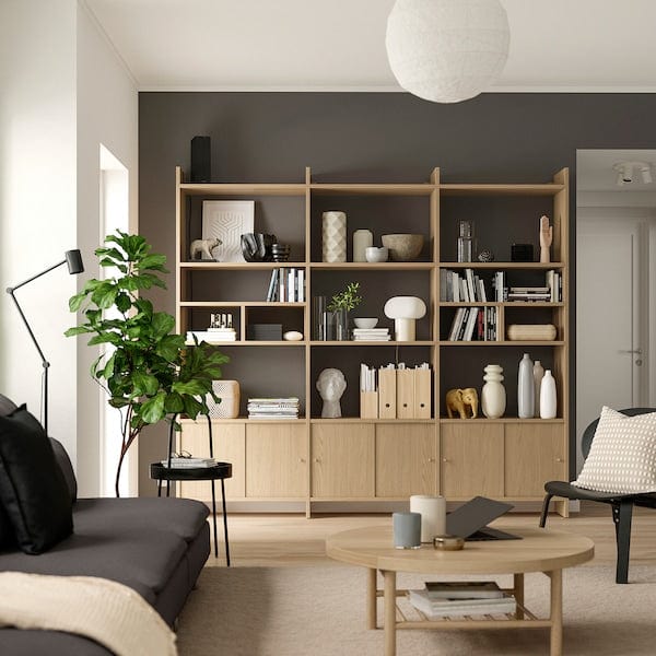 Ikea LÅDMAKARE - Cabinet with sliding doors, with 2 dividers/ oak effect,238x35x212 cm