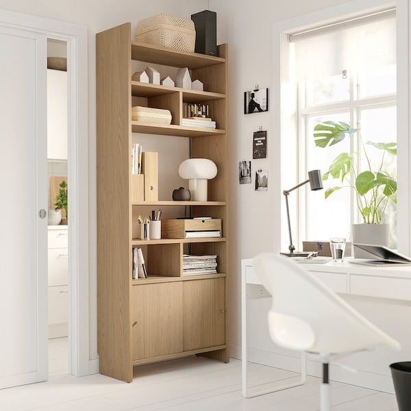 Ikea LÅDMAKARE - Cabinet with sliding doors, with 2 dividers/ oak effect,81x35x212 cm