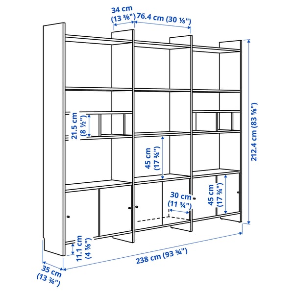 LÅDMAKARE storage combination w sliding doors, with 2 shelf inserts/oak effect, 238x35x212 cm