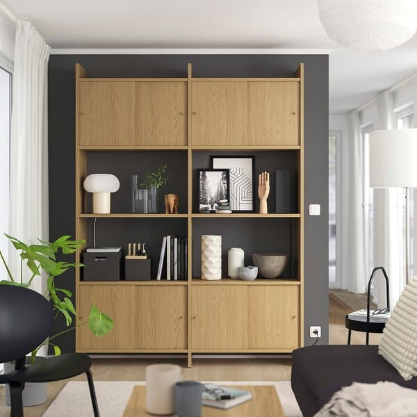 Ikea LÅDMAKARE - Cabinet with sliding doors, with 2 shelves/ oak effect,159x35x212 cm