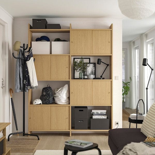 Ikea LÅDMAKARE - Cabinet with sliding doors, with 2 shelves/ oak effect,159x35x212 cm