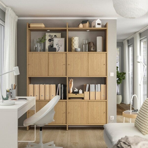 Ikea LÅDMAKARE - Cabinet with sliding doors, with 2 shelves/ oak effect,159x35x212 cm