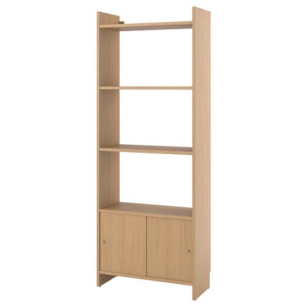 LÅDMAKARE storage combination w sliding doors, with 3 shelves/oak effect, 81x35x212 cm