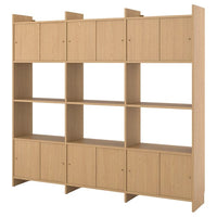 LÅDMAKARE storage combination w sliding doors, with 3 shelves/oak effect, 238x35x212 cm