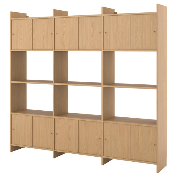 LÅDMAKARE storage combination w sliding doors, with 3 shelves/oak effect, 238x35x212 cm