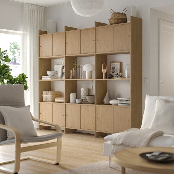 Ikea LÅDMAKARE - Cabinet with sliding doors, with 3 shelves/ oak effect,238x35x212 cm