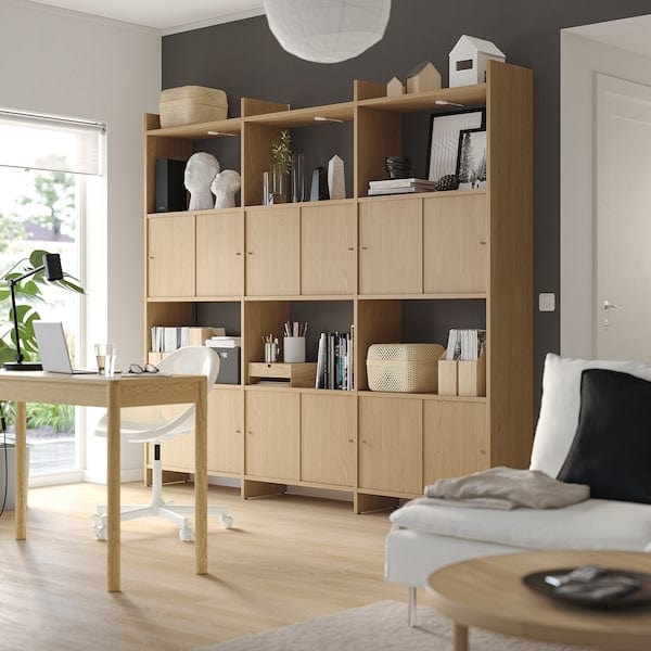 Ikea LÅDMAKARE - Cabinet with sliding doors, with 3 shelves/ oak effect,238x35x212 cm