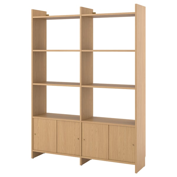 LÅDMAKARE - LÅDMAKARE Storage combination w sliding doors, with 6 shelves/oak effect, 159x35x212 cm