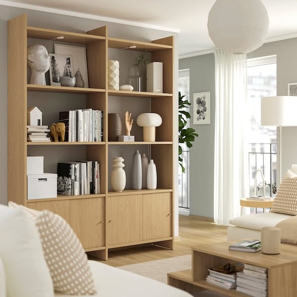 Ikea LÅDMAKARE - Cabinet with sliding doors, with 6 shelves/ oak effect,159x35x212 cm