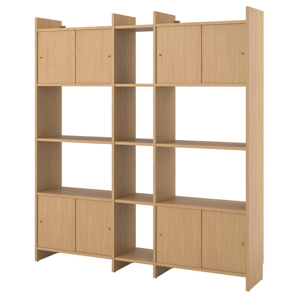 LÅDMAKARE - LÅDMAKARE Storage combination w sliding doors, with 7 shelves/oak effect, 198x35x212 cm