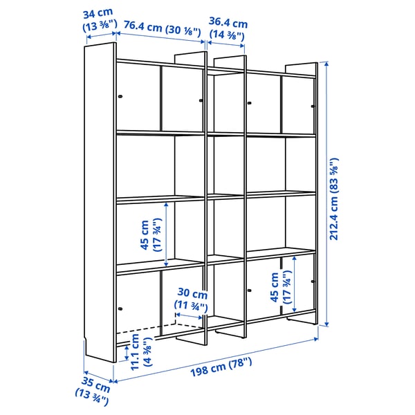 LÅDMAKARE - LÅDMAKARE Storage combination w sliding doors, with 7 shelves/oak effect, 198x35x212 cm