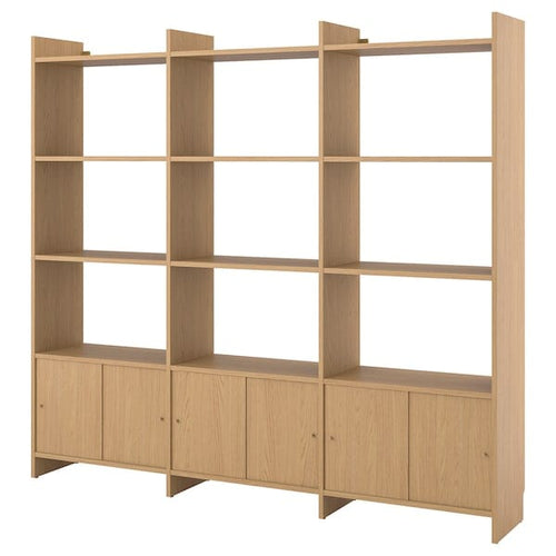 LÅDMAKARE storage combination w sliding doors, with 9 shelves/oak effect, 238x35x212 cm