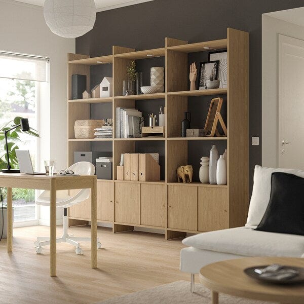 Ikea LÅDMAKARE - Cabinet with sliding doors, with 9 shelves/ oak effect,238x35x212 cm