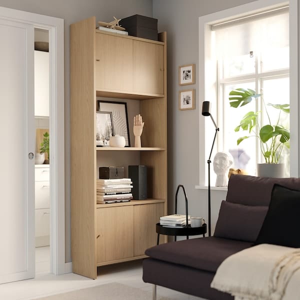 Ikea LÅDMAKARE - Cabinet with sliding doors, with shelf/ oak effect,81x35x212 cm