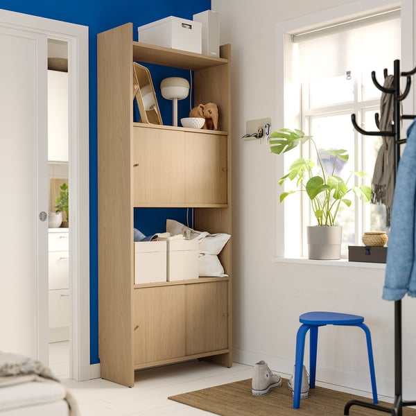 LÅDMAKARE - LÅDMAKARE Storage combination w sliding doors, with shelf/oak effect, 81x35x212 cm