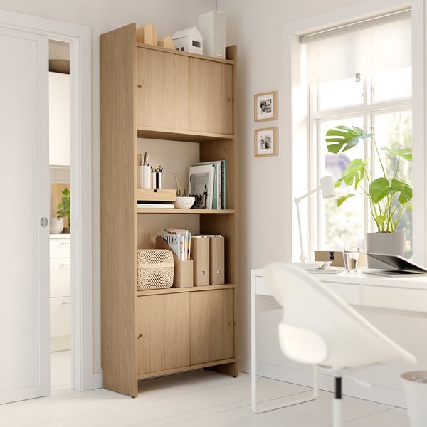 LÅDMAKARE storage combination w sliding doors, with shelf/oak effect, 81x35x212 cm