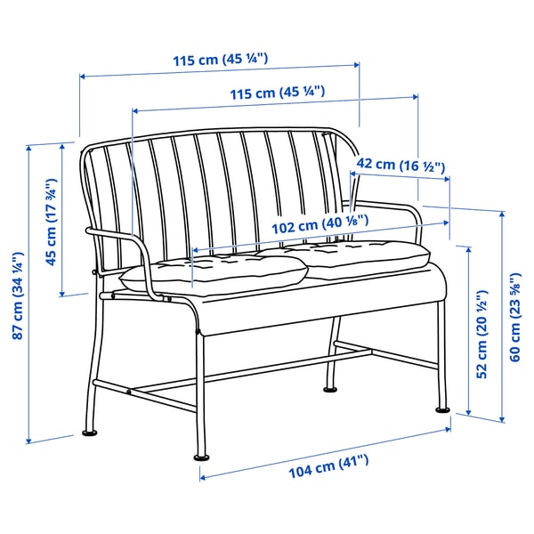 LÄCKÖ 2-seat sofa, outdoor, grey/Kuddarna light grey-beige, 115x87x56 cm