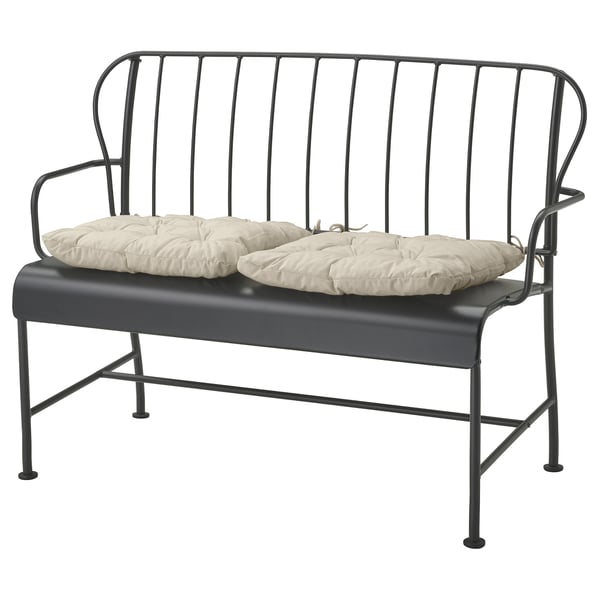 LÄCKÖ 2-seat sofa, outdoor, grey/Kuddarna light grey-beige, 115x87x56 cm