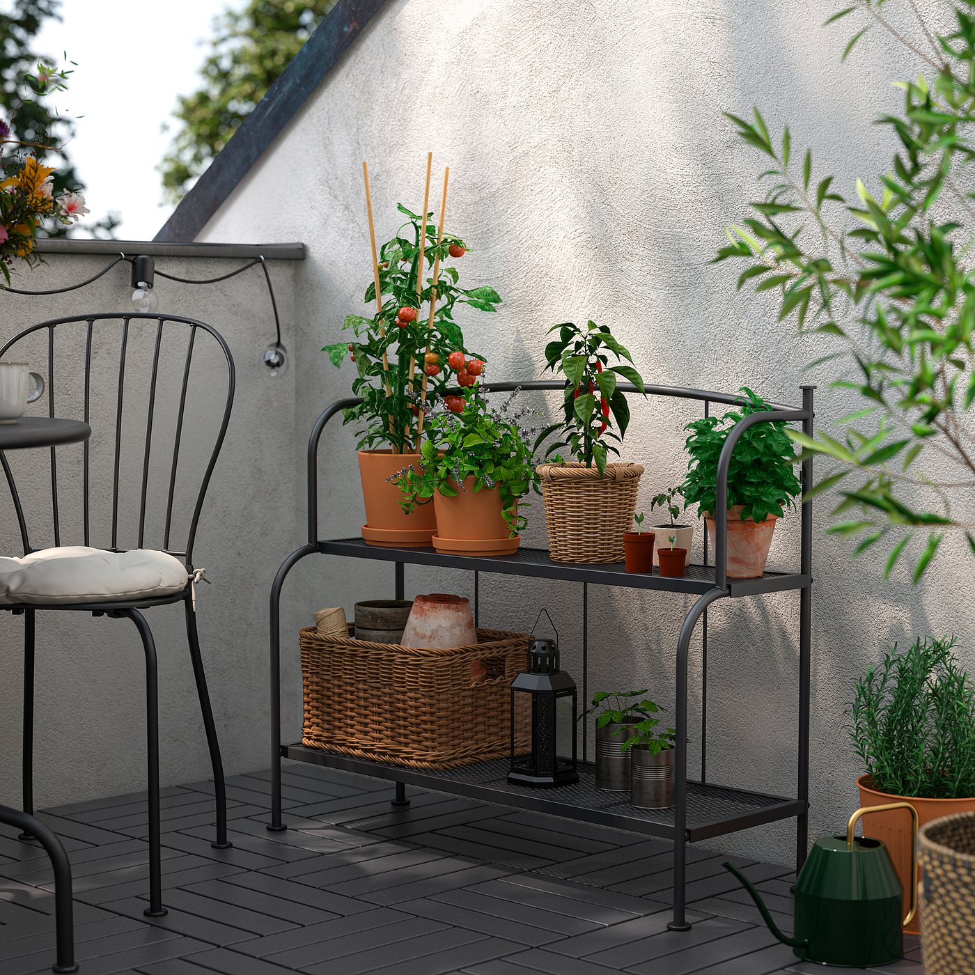 LÄCKÖ shelving unit, grey outdoor/indoor, 92x76x32 cm