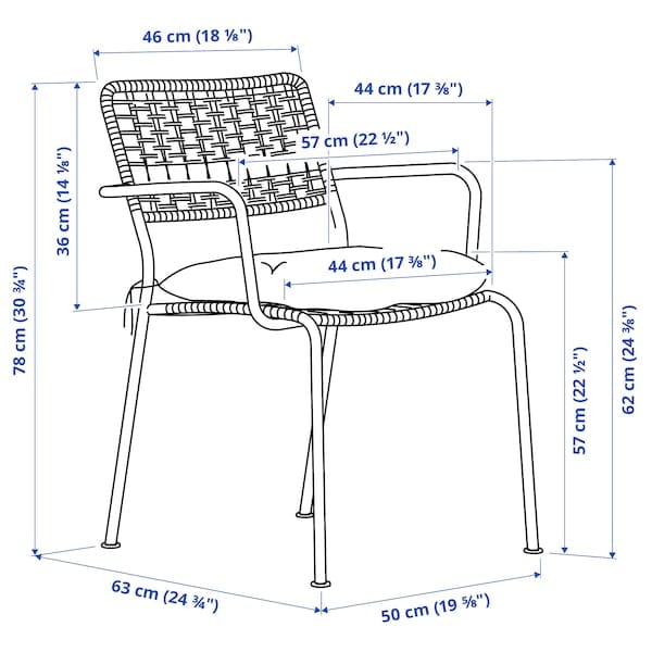 Ikea LÄCKÖ - Garden Chair with Armrests ,