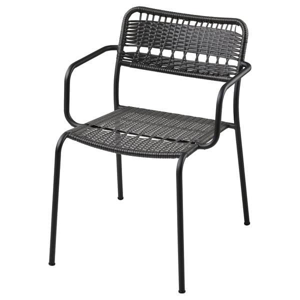 LÄCKÖ chair with armrests, outdoor, dark grey, 57x78x67 cm
