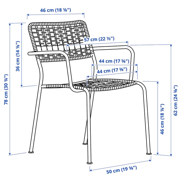 LÄCKÖ chair with armrests, outdoor, dark grey, 57x78x67 cm